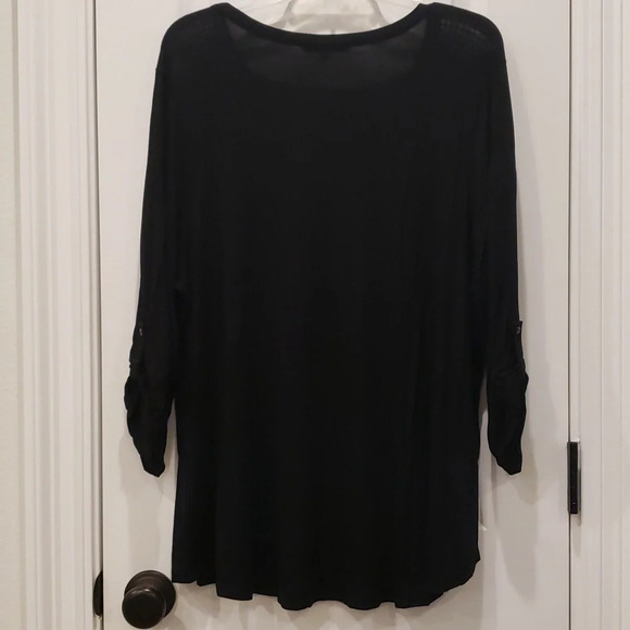 Crochet Embellished Black Tee Women Plus 1X Cable & Gauge - Picture 4 of 15